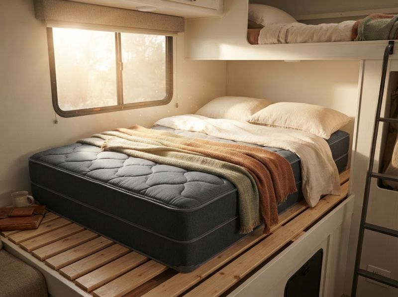 Pocket-coil hybrid mattress on an RV slide-out platform